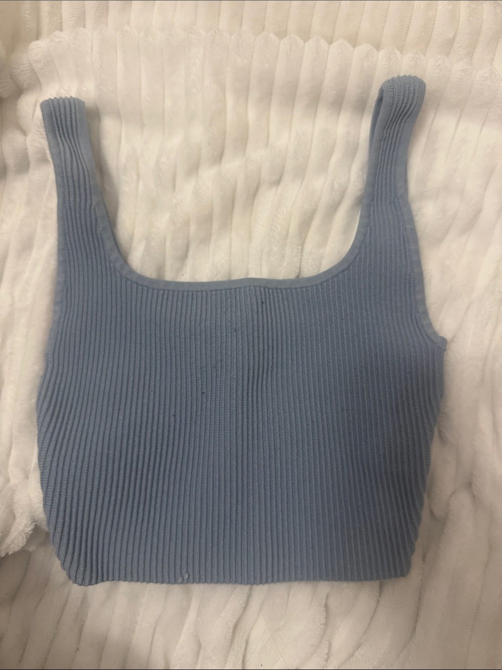 Babaton Light Blue Ribbed Square-Neck Crop Tank